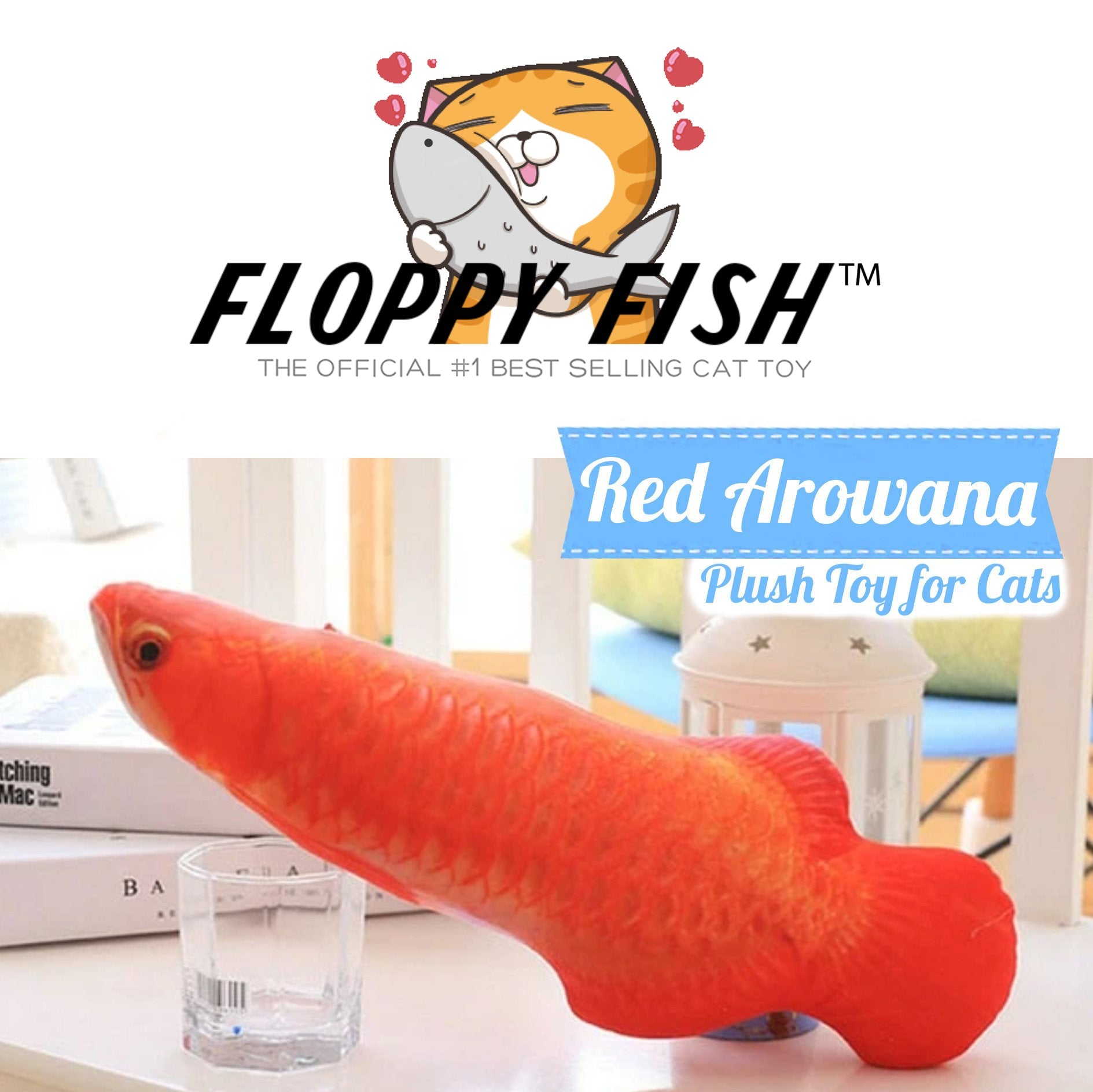 Official Floppy Fish Plush Cat Kicker Toy, Red Arowana Texture