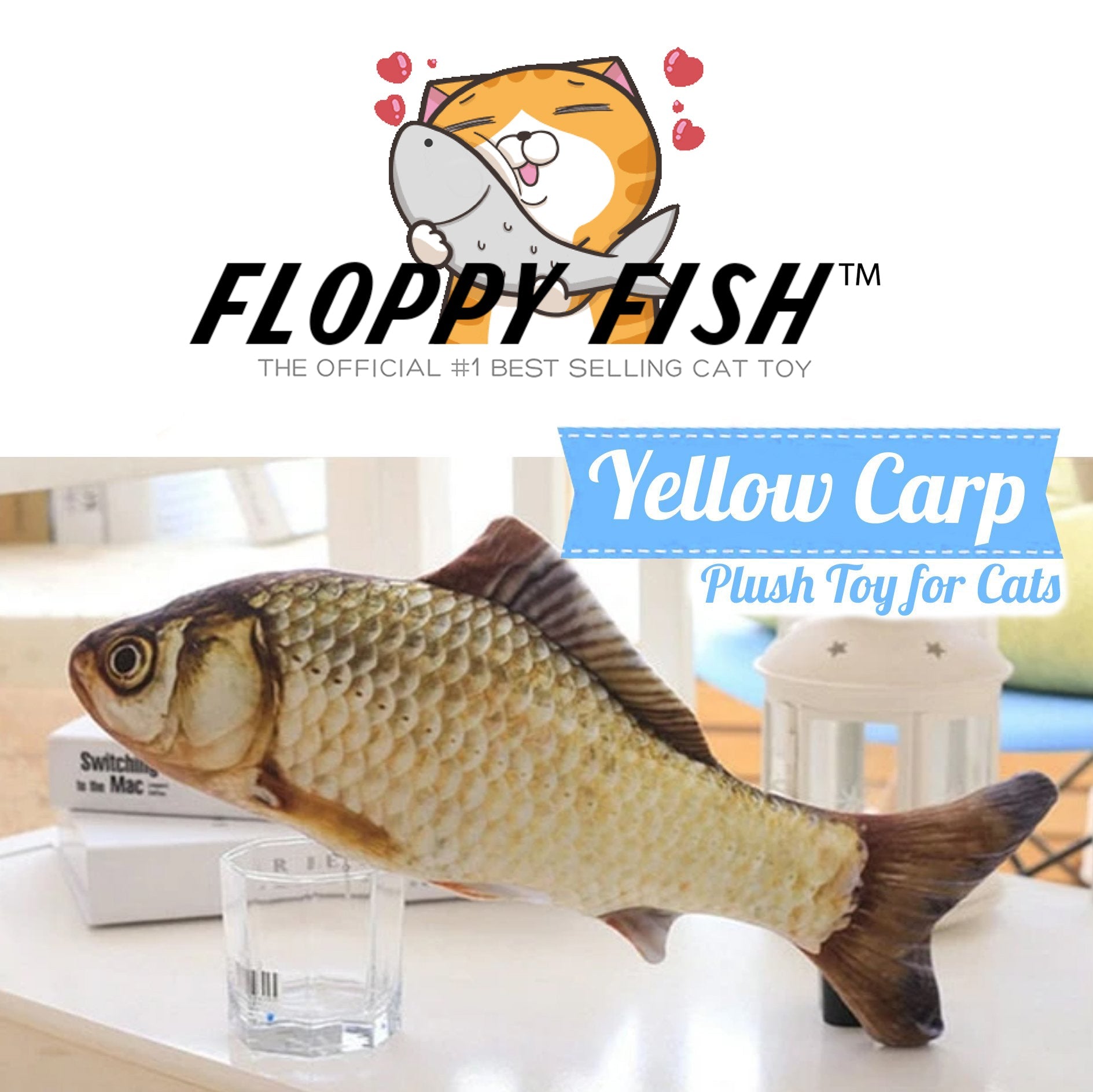 Official Floppy Fish Soft Plush Yellow Carp Cat Toy