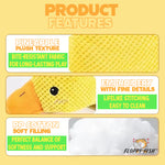 Load image into Gallery viewer, Graphic of FLOPPY FISH™ calming duck dog toy features on yellow background – embroidered details, washable cotton plush, easy-care durable design for dogs and puppies
