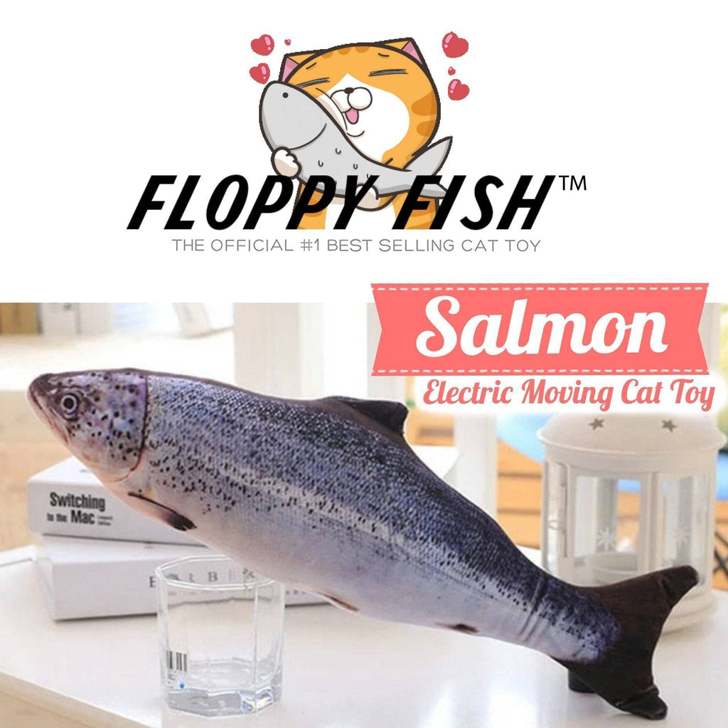 FLOPPING FISH™ Cat Toy Interactive Moving Fish Toy in salmon design, lifelike plush with motion sensor for active cat play and energy release.