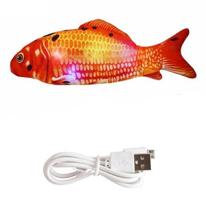 Red Carp Floppy Fish Flopping Cat Toy With Led Lights And Catnip, USB Rechargeable