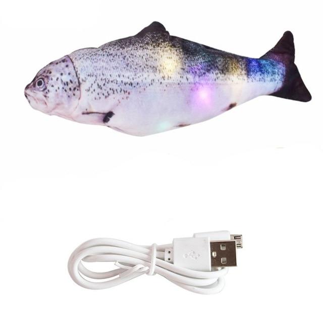 Salmon Floppy Fish Flopping Cat Toy With Led Lights And Catnip, USB Rechargeable