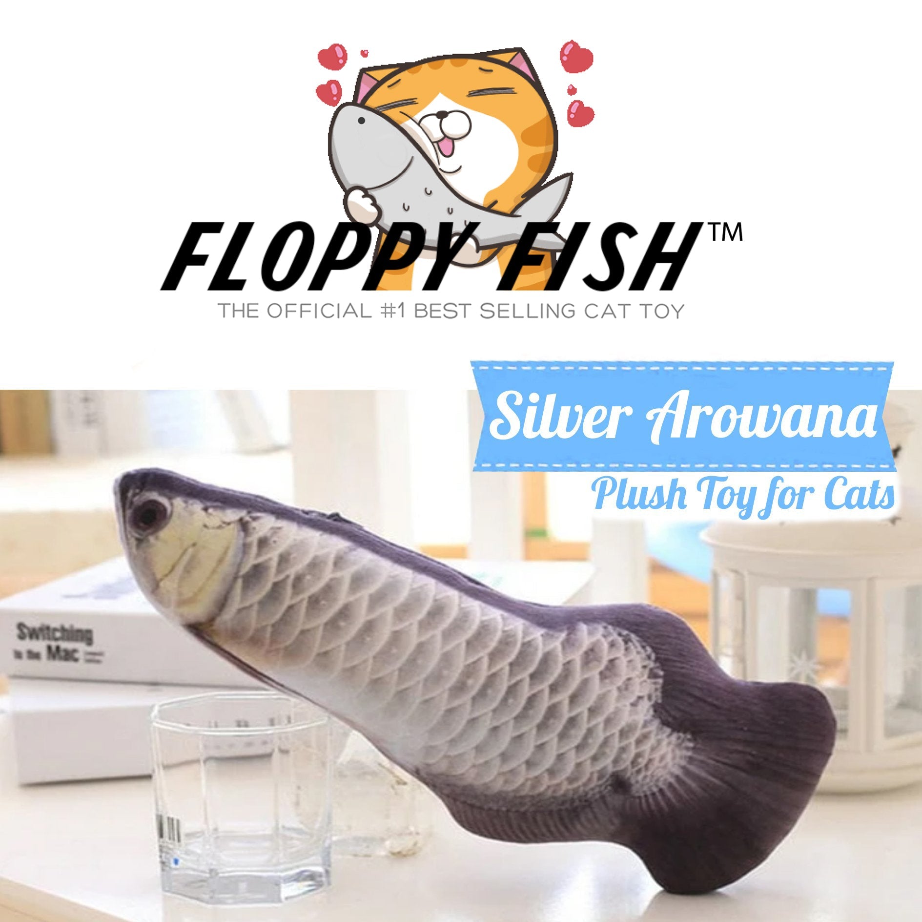 Official Floppy Fish Soft Plush Silver Arowana Cat Toy For Kittens And All Pets