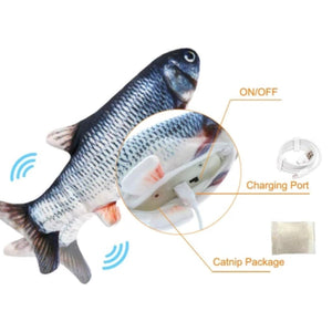 Fish Shaped Pet Toy With On Off Switch, Charging Port, Catnip Package Included